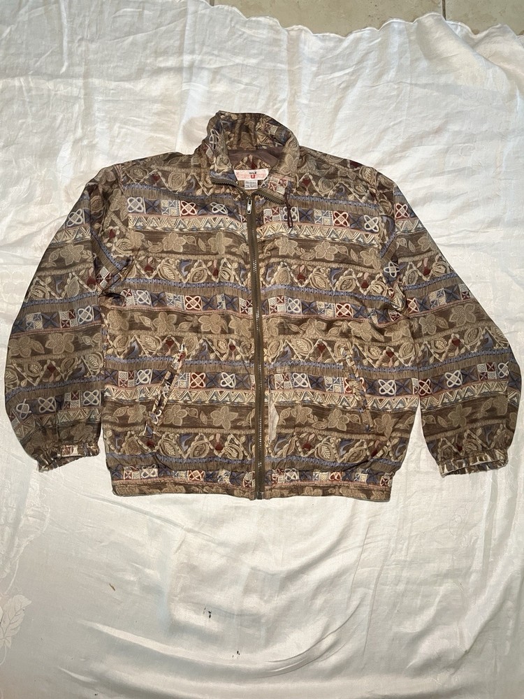 100% Vintage 80s Silk Bomber Jacket Men’s Size S Full Zip With Pockets
