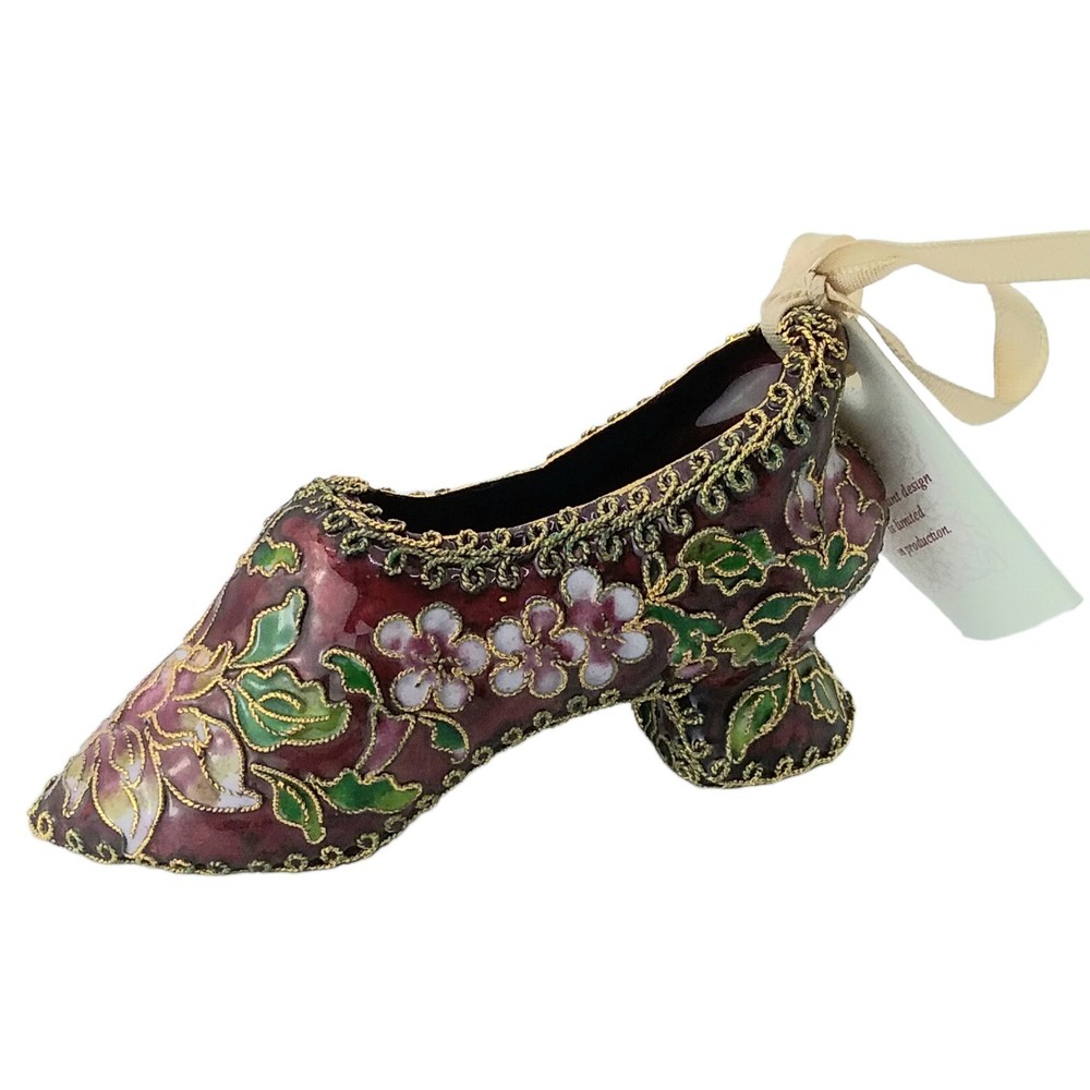 1998 NYCO Enameled Miniature Porcelain High Heel Shoe Floral Art With Tag