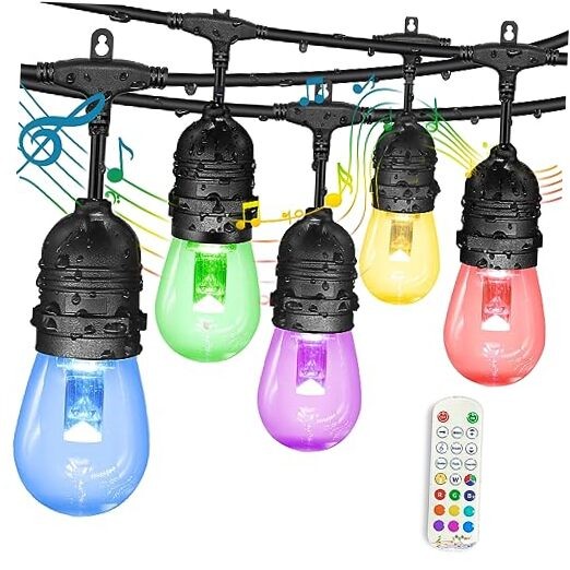 96FT Outdoor RGBW Music Sync String Lights for Patio & Garden