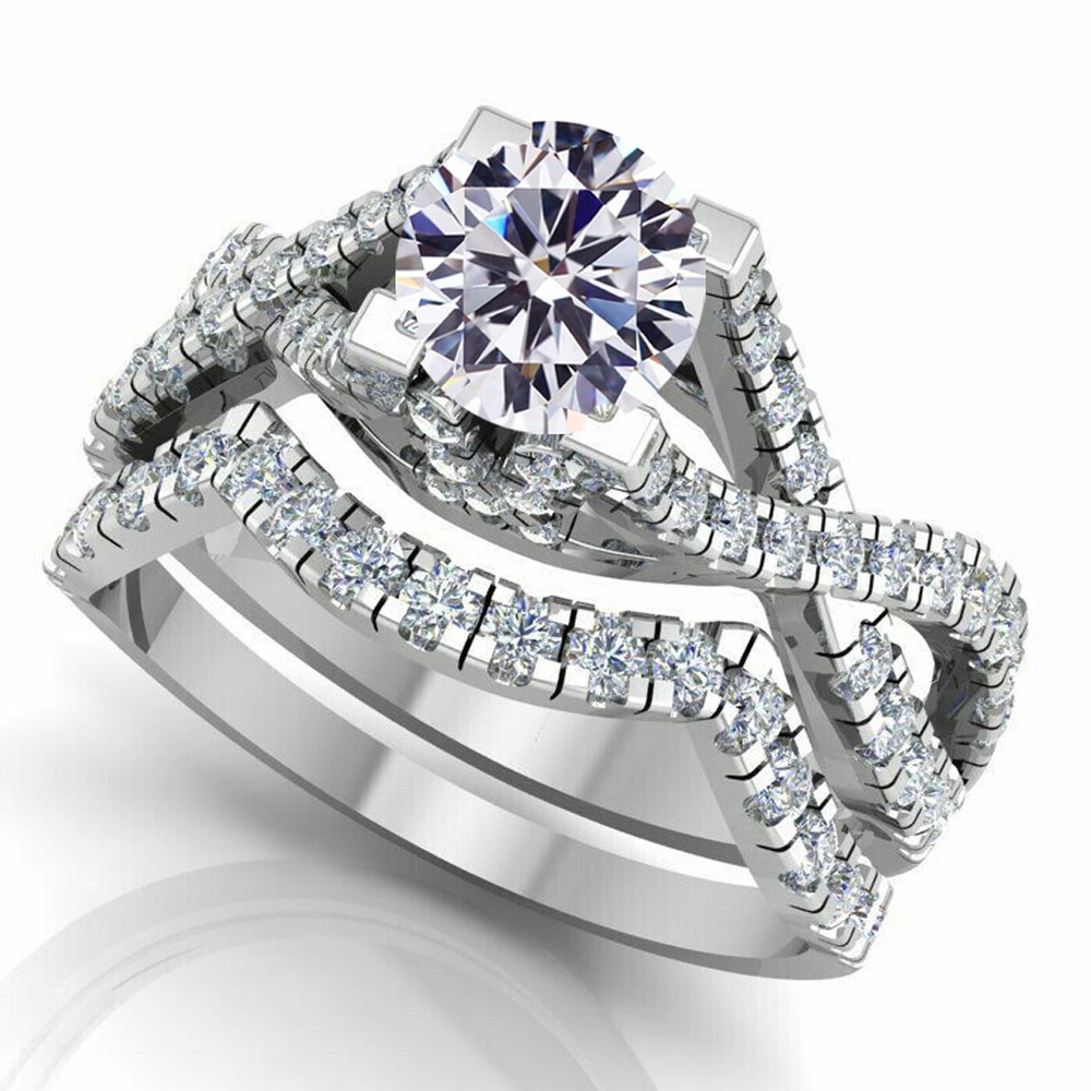 3.51 Ct VVS1 Near White Moissanite Round Diamond Bridal Set Silver Ring