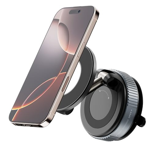 360° Adjustable Magnetic Car Phone Holder with Vacuum Suction and Swivel Lock