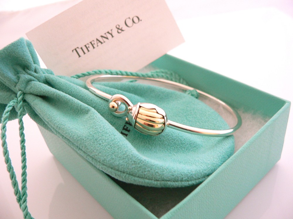 Tiffany & Co Bracelet Lucky Scarab Beetle Silver 18K Bangle Gift Pouch Love T Co