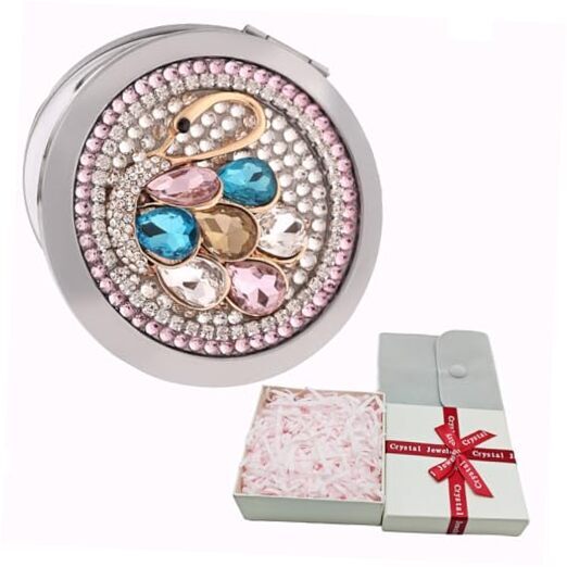 Gift for Sister Wedding Gift Compact Makeup Mirror Maid of Swan Rhinestone