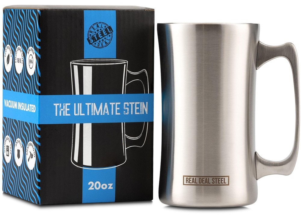 Stainless Steel Insulated Beer Mug Vacuum Beer Stein with Welded Handle - 20o...