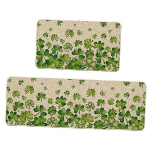 Shamrock St Patricks Day Kitchen Mats Set for Good Luck Home Decor