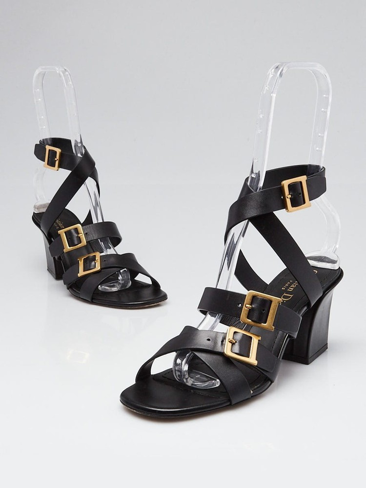 Christian Dior Double D Black Leather Sandals Size 6.5 37 EU