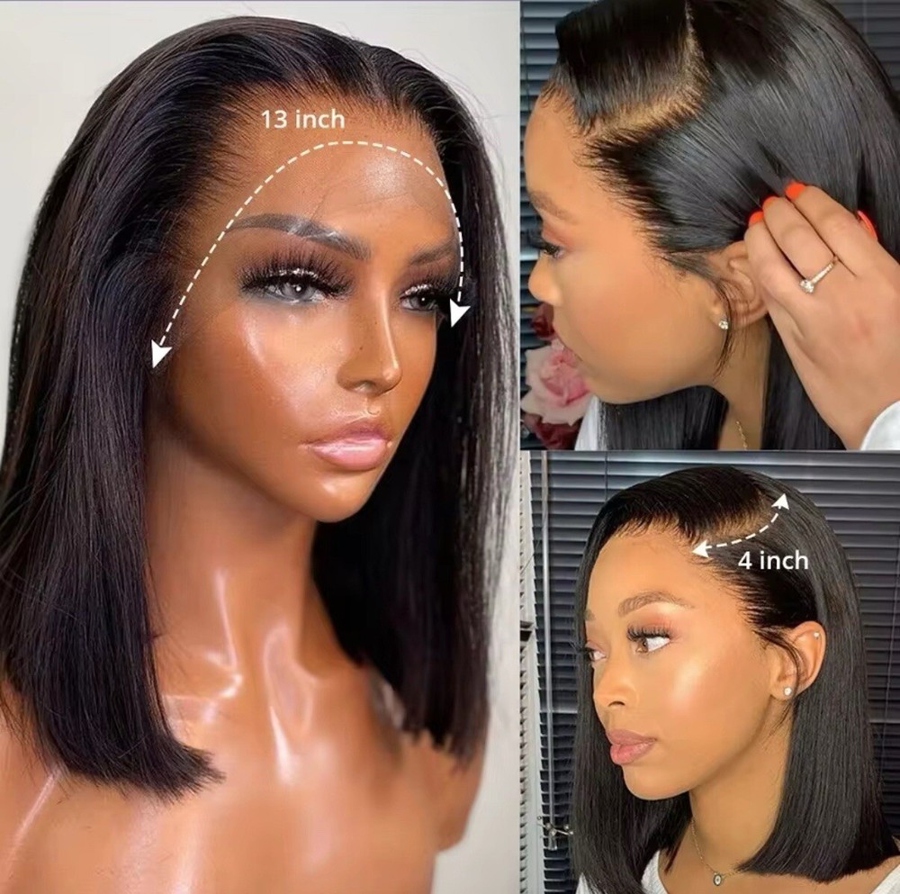 Straight Bob HD Lace Front Wig Glueless Human Hair 180 Density 16in 4x4 Closure