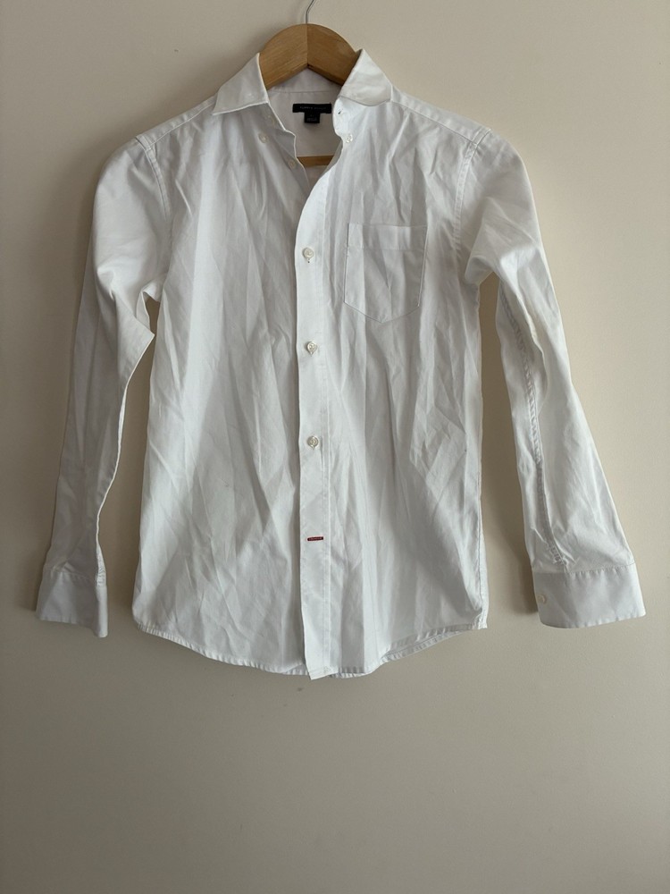 Tommy Hilfiger Kids Boys Solid White Cotton Blend Button-Up Long Sleeve Shirt 12