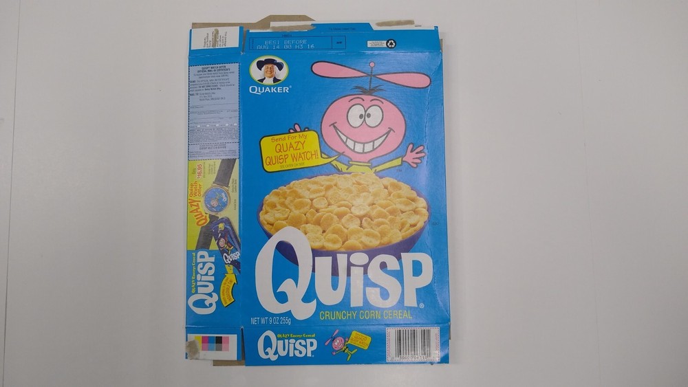 1999 Quaker овес Quisp хлопья коробка - Quazy Quisp часы предложение