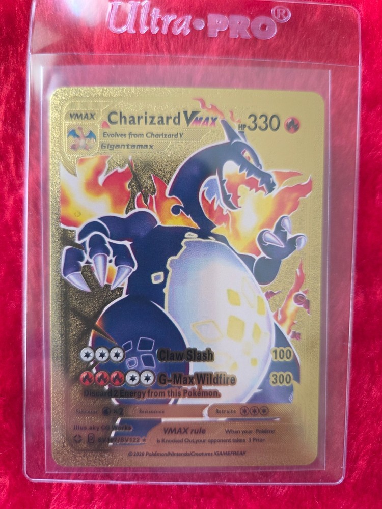 Pokemon Charizard VMAX Gold Foil Fan Art Collector Card  - 330 HP - 107/122