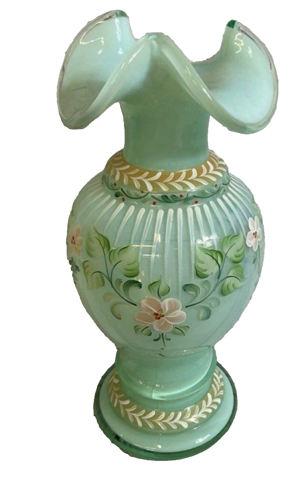 Vintage 96’ Fenton Opaline Martha Reynolds Connoisseur Collection Floral 9