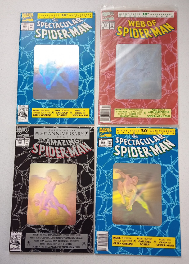 SPIDER-MAN 30TH ANNIVERSARY HOLOGRAM SET; AMAZING 365 WEB 90 SPECTACULAR 189 X2!