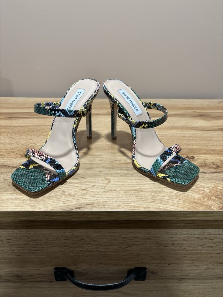 Steve Madden Michelle 8M womens multicolor snake print heeled sandals