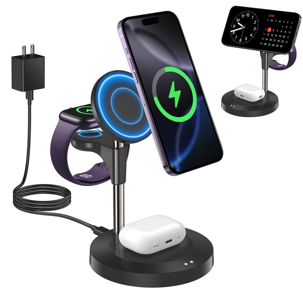 3-in-1 Wireless Charging Station for iPhone, Watch & AirPods with 15W Fast Magnetic Charging