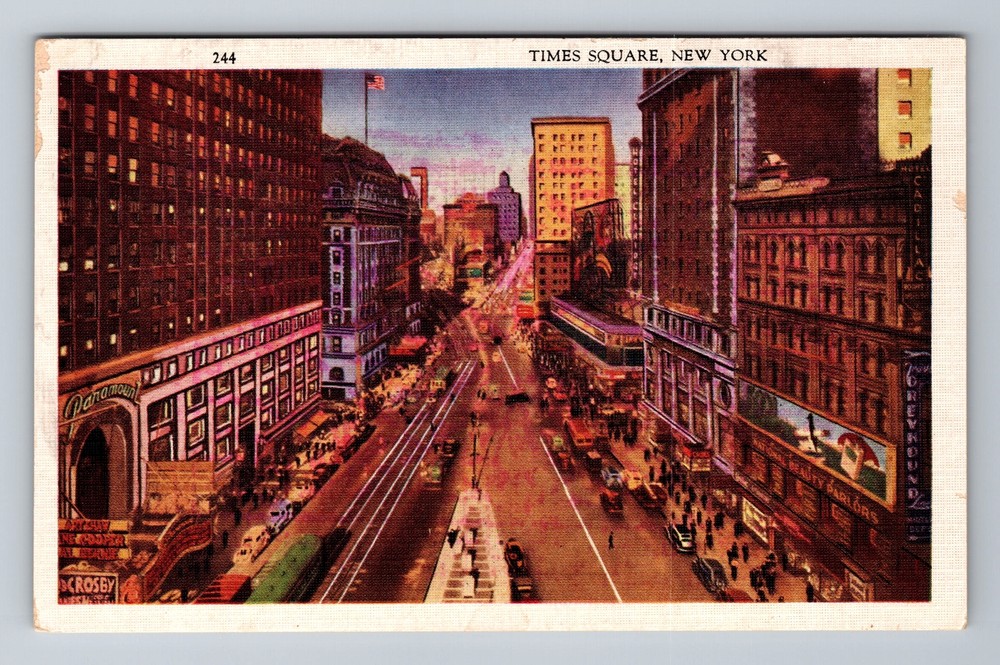 New York City NY, Aerial Street, Times Square, Souvenir, Vintage Postcard