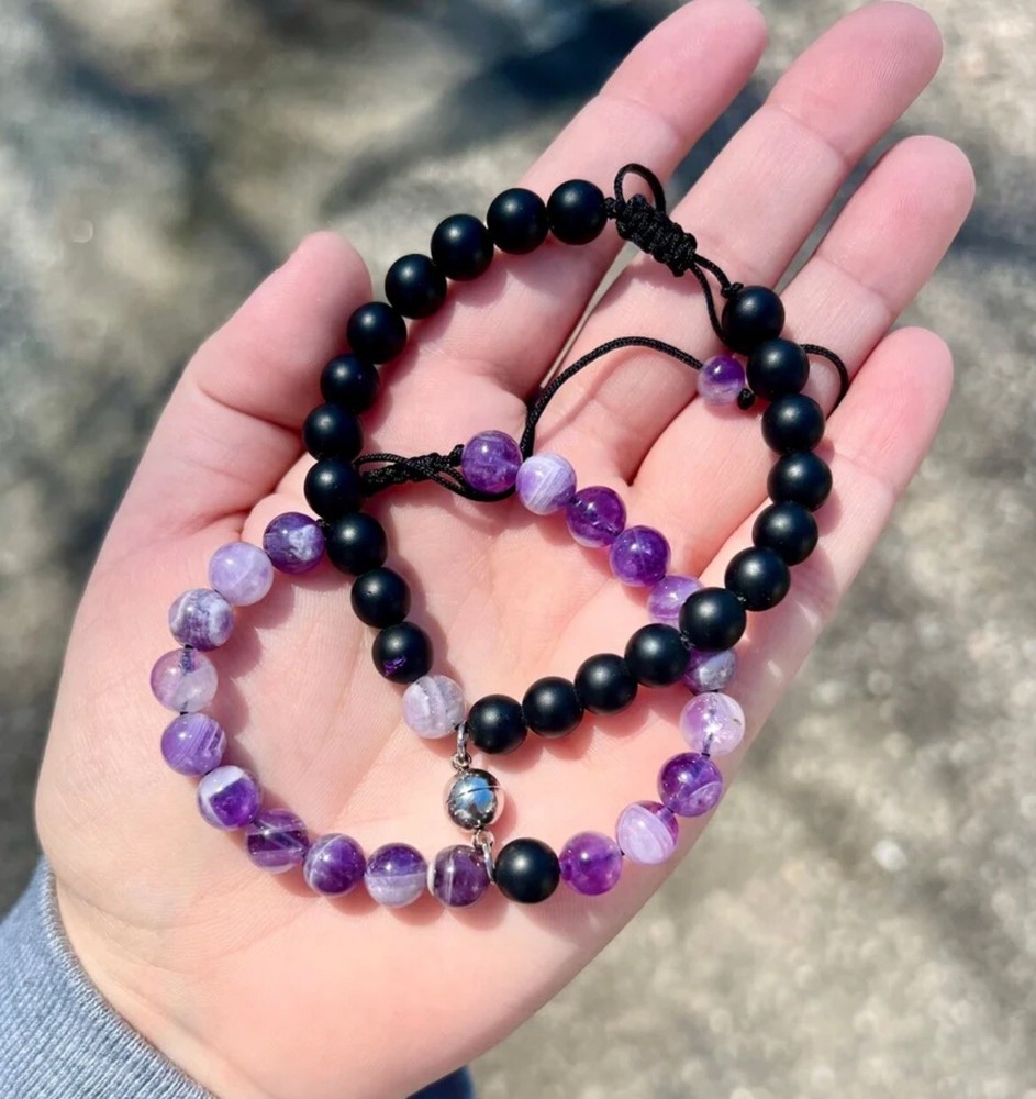 Magnetic Couples Amethyst & Onyx Bracelet Set
