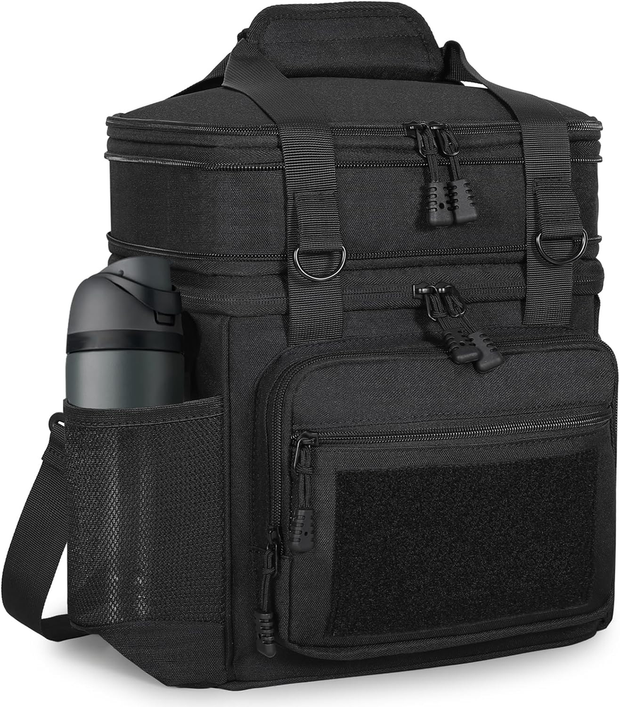 Insulated Double Deck Expandable Leakproof Lunch Cooler Bag Black-image