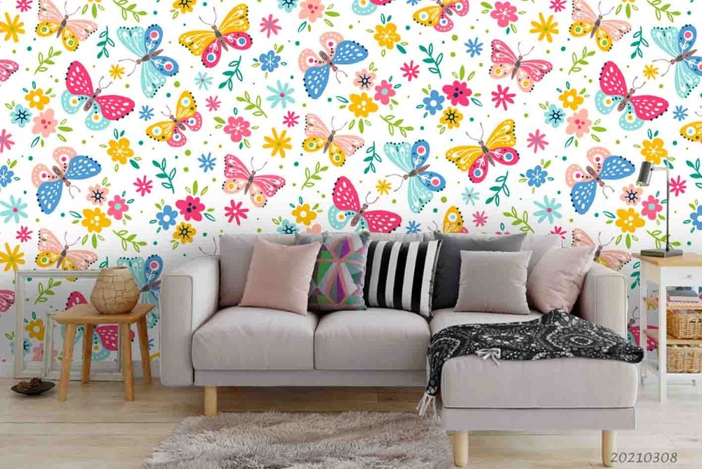3D Flowers Butterflies Pattern Wall Murals Wallpaper Murals Wall Sticker