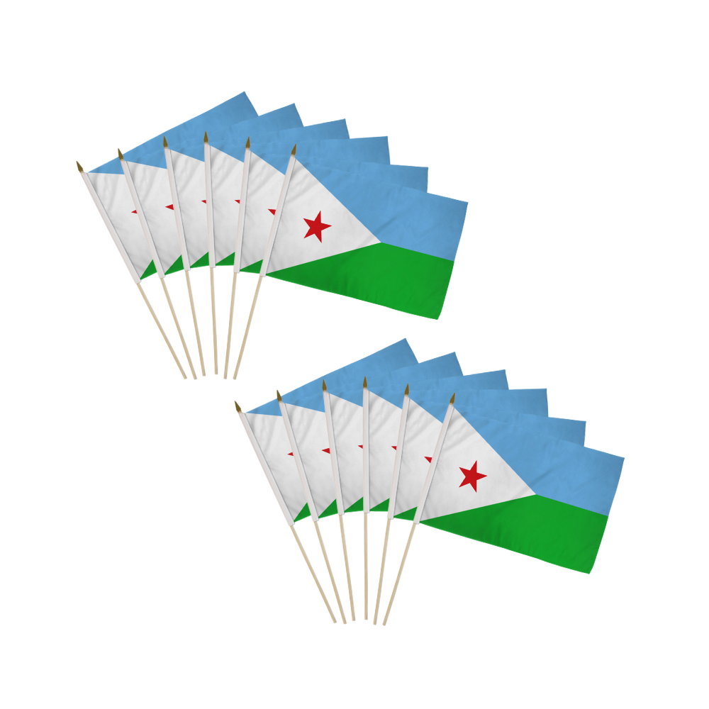 12pc Pack of Djibouti 12x18in Handheld Country Stick Flags