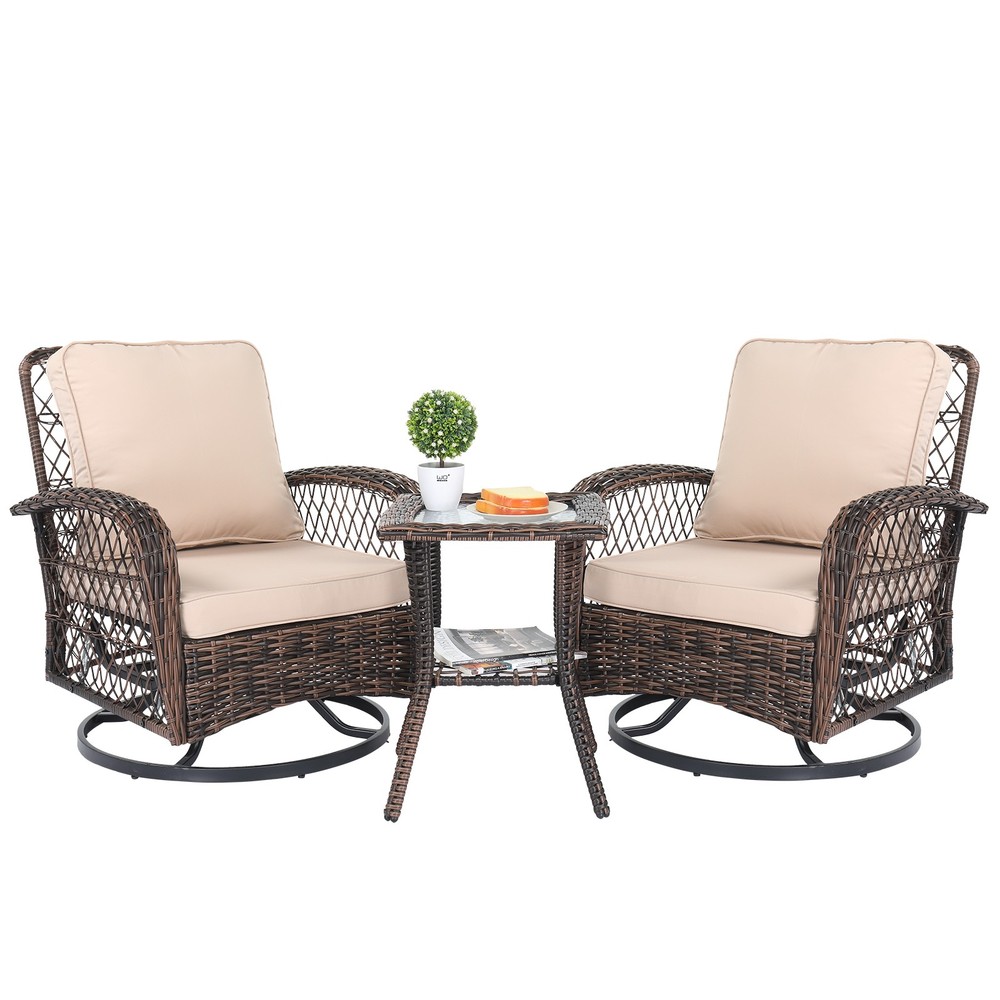 3PC Wicker Swivel Glider Rocker Patio Conversation Set