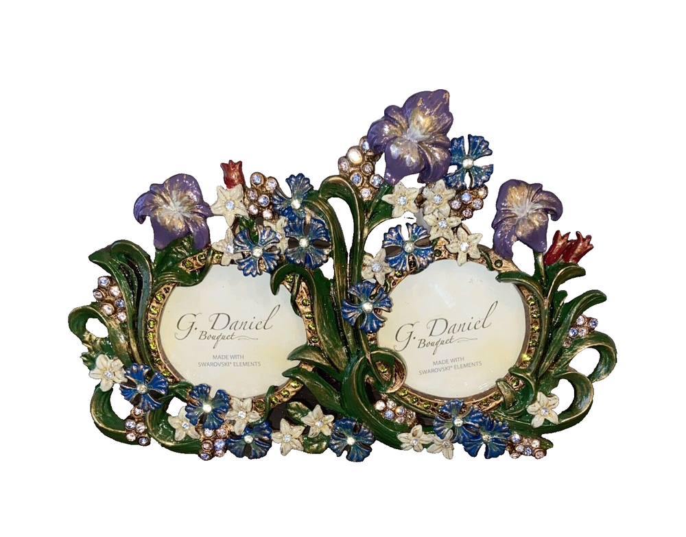 Swarovski Crystal Handmade Metal Double Photo Frame by G Daniel Bouquet-image