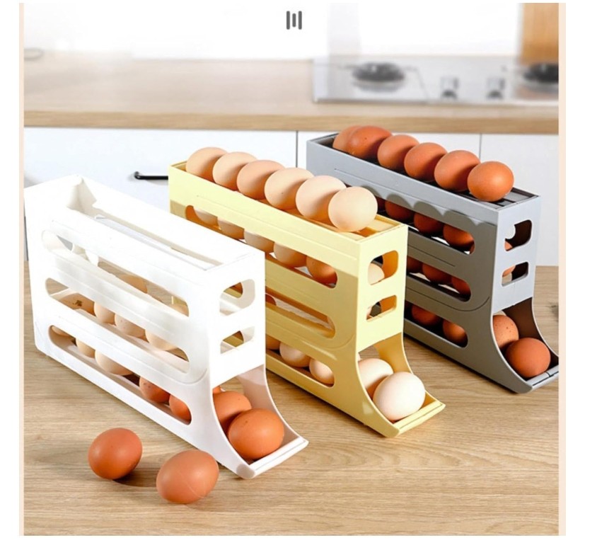 Roll down Refrigerator Egg Dispenser Auto Rolling Egg Holder Storage Rack 4Tier
