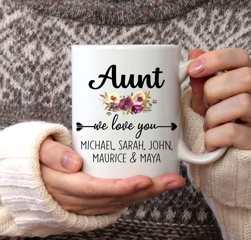 Custom Floral Coffee Mug for Aunt - Mother's Day Gift I Love You Auntie Bird Design