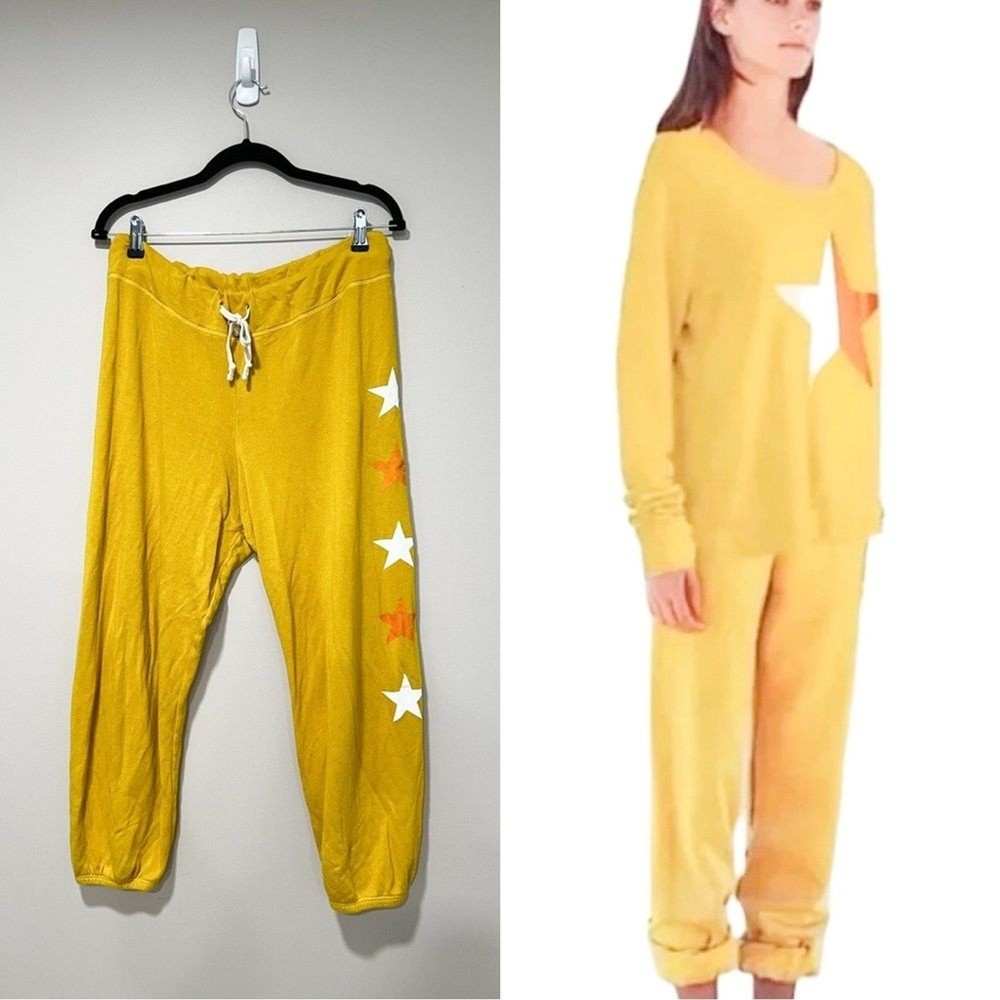 SUNDRY Star Print Elastic Drawstring Waist Jogger Yellow Sweatpants Sz L