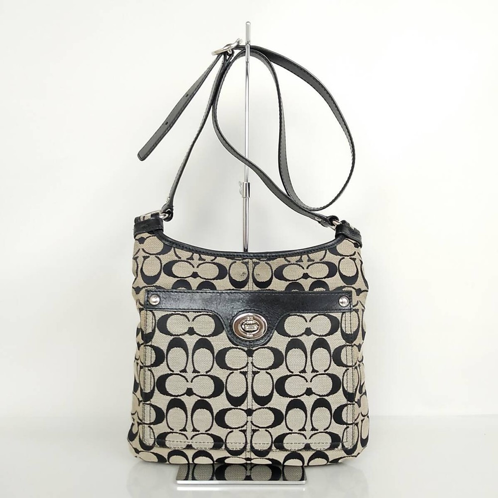 Coach Signature Shoulder Bag in Black with Turn Lock 74B69