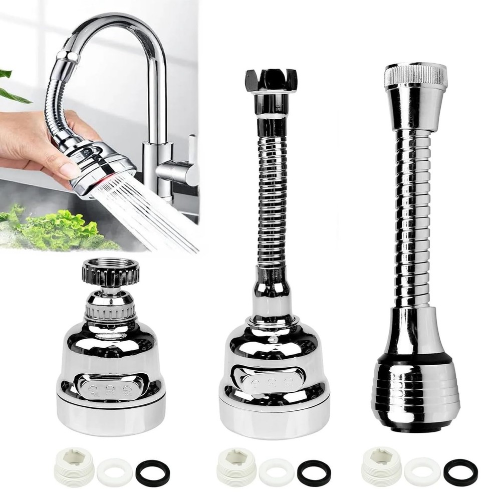 3-Piece 360° Rotatable Kitchen Tap Aerator with 3 Spray Modes