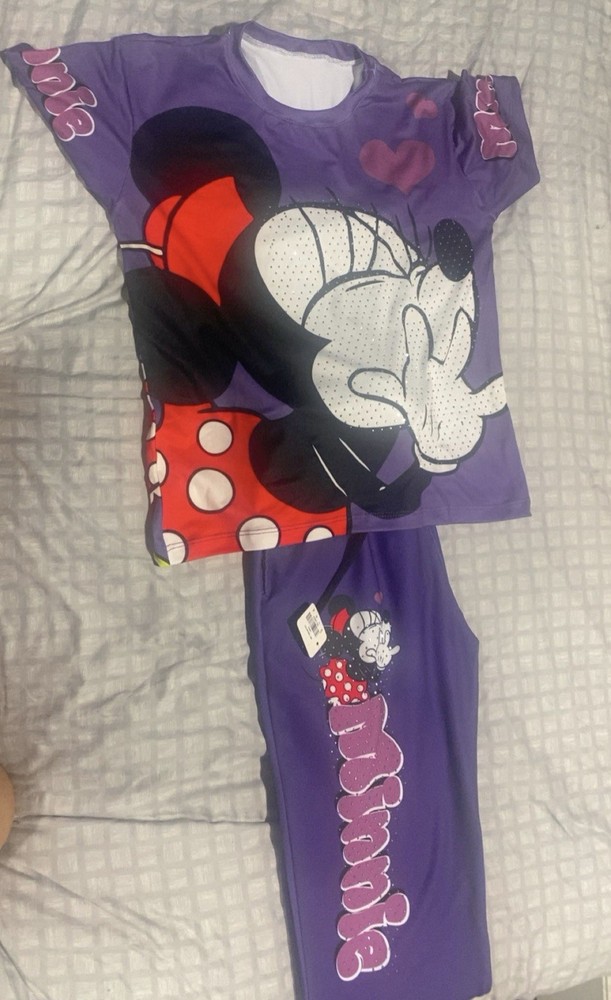 Disney Minnie Mouse Girls Purple Short Sleeve 2 Piece Pajama Set