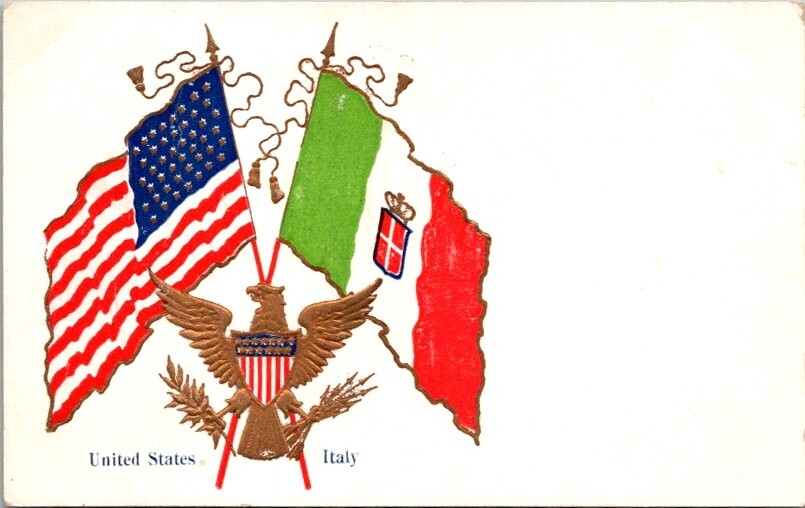 USA & Italy Flag Eagle Head with Olive Branch Peace Postcard 15502