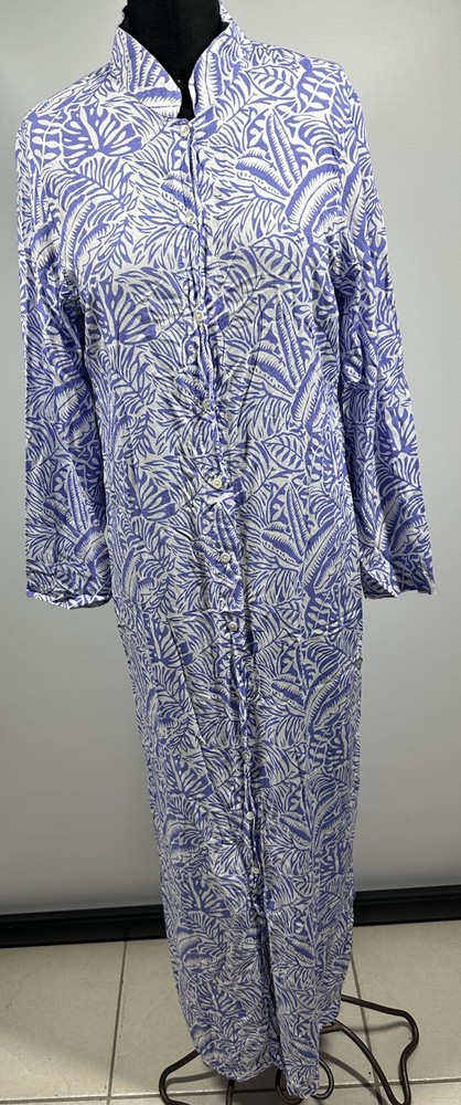 Walker & Wade  Button Front Purple White  Rayon Side Slit Maxi Dress Size M