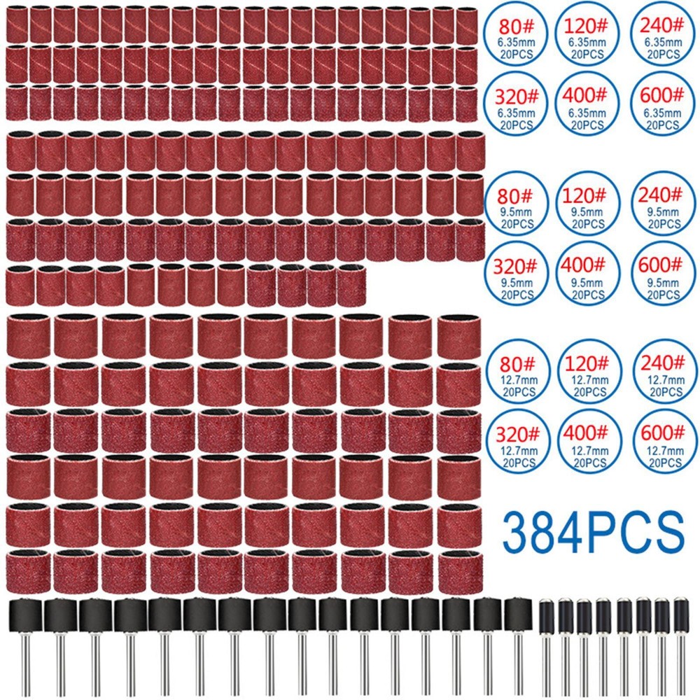384PCS Drum Sanding Kit For Dremel Nail Drill Bits Accessories Rotary Tool Set