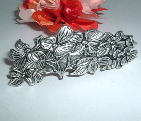 Tree of Pewter Dogwood Flowers Hair Barrette New w Tag