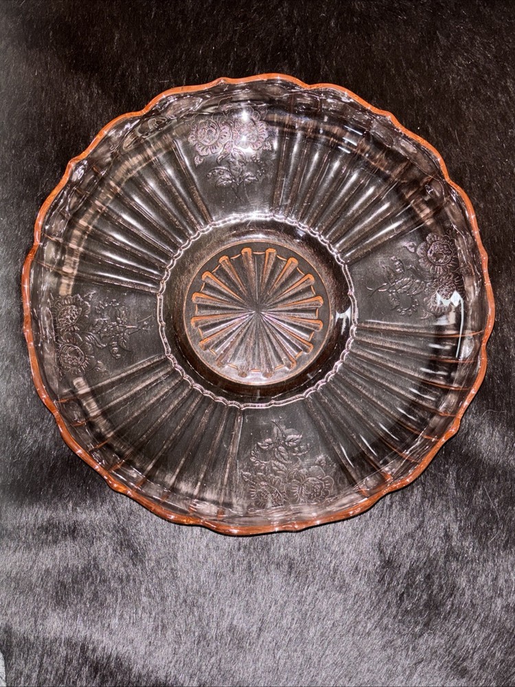 Anchor Hocking Mayfair Open Rose Pink Depression Glass Dish C1930s Vintage
