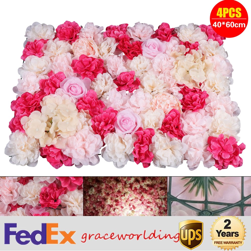 4pcs Flower Panels Artificial Flowers Wall Home Decor Wedding Party Background