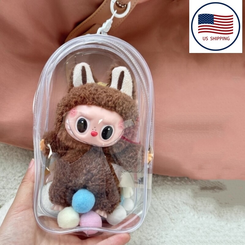 Clear Hanging Display Case for La-bubu Plush Doll & Keychain Protection