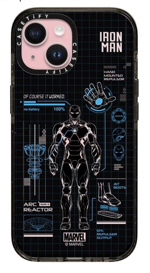CASETiFY Impact iPhone 15 Case Iron Man Blue Print Tech in Blue and Clear Black