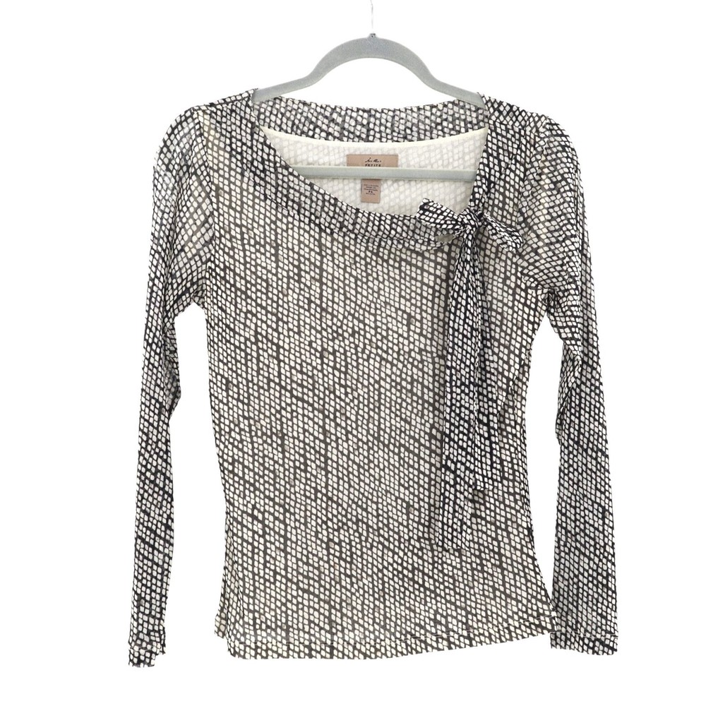 I.E. Petite Sheer Mesh Top Women PS Black White Twee Career Officecore Retro Y2k