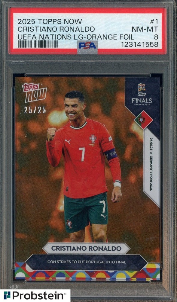 2025 Topps Now UEFA Nations League Orange Foil #1 Cristiano Ronaldo /25 PSA 8