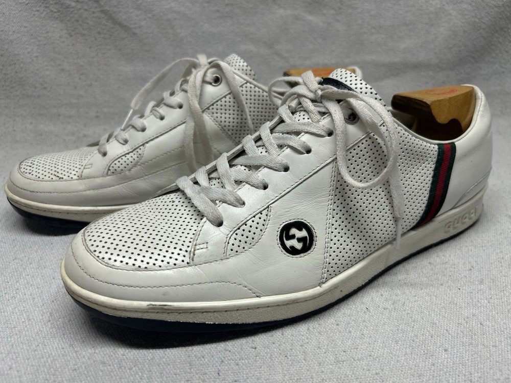 Vintage GUCCI made in Italy men's 9.5 ACE white leather perforated sneakers Shoe