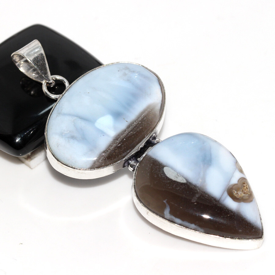 Owhyee Blue Opal 925 Silver Plated Long Pendant 2.6