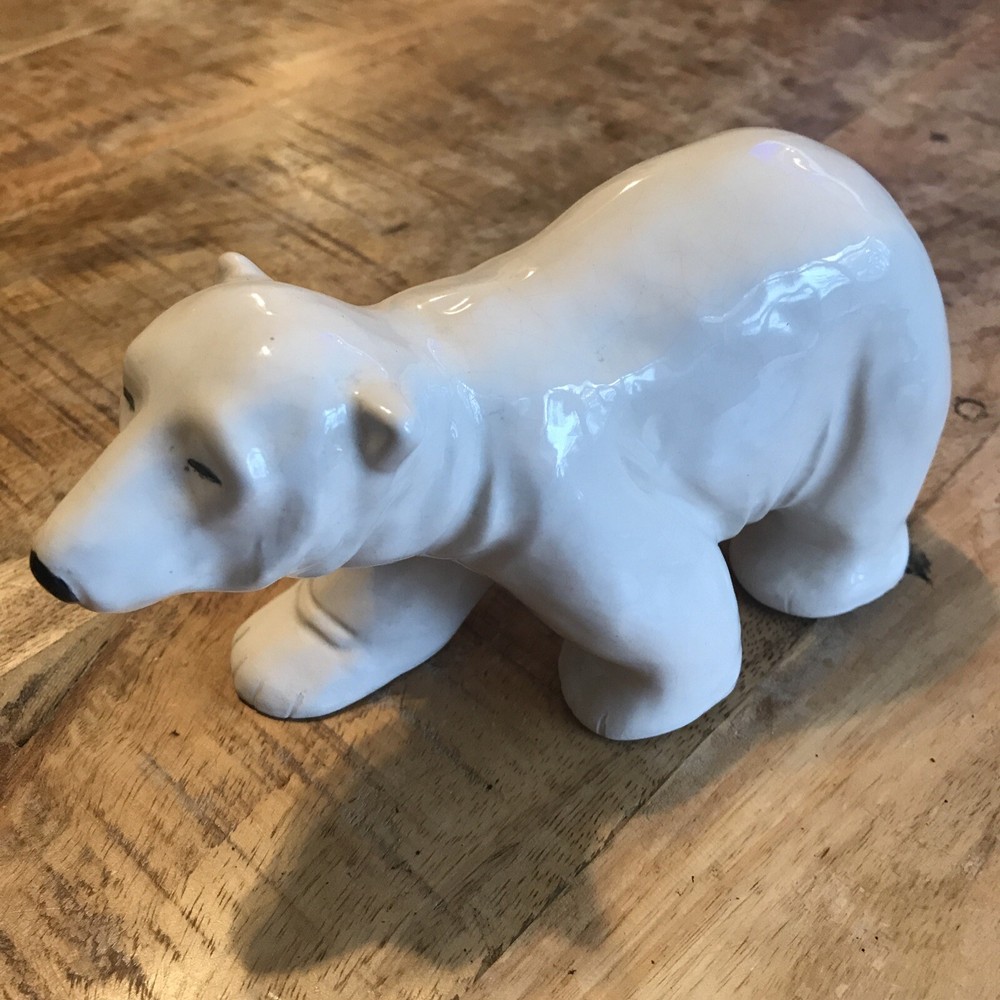 Vintage White Porcelain Polar Bear Figurine Collectible