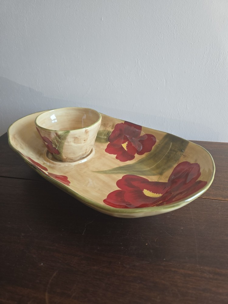 Vintage Dip-Chip 2-Piece Bowl Set Floral Multicolor Oasis Collection by Giftcraft