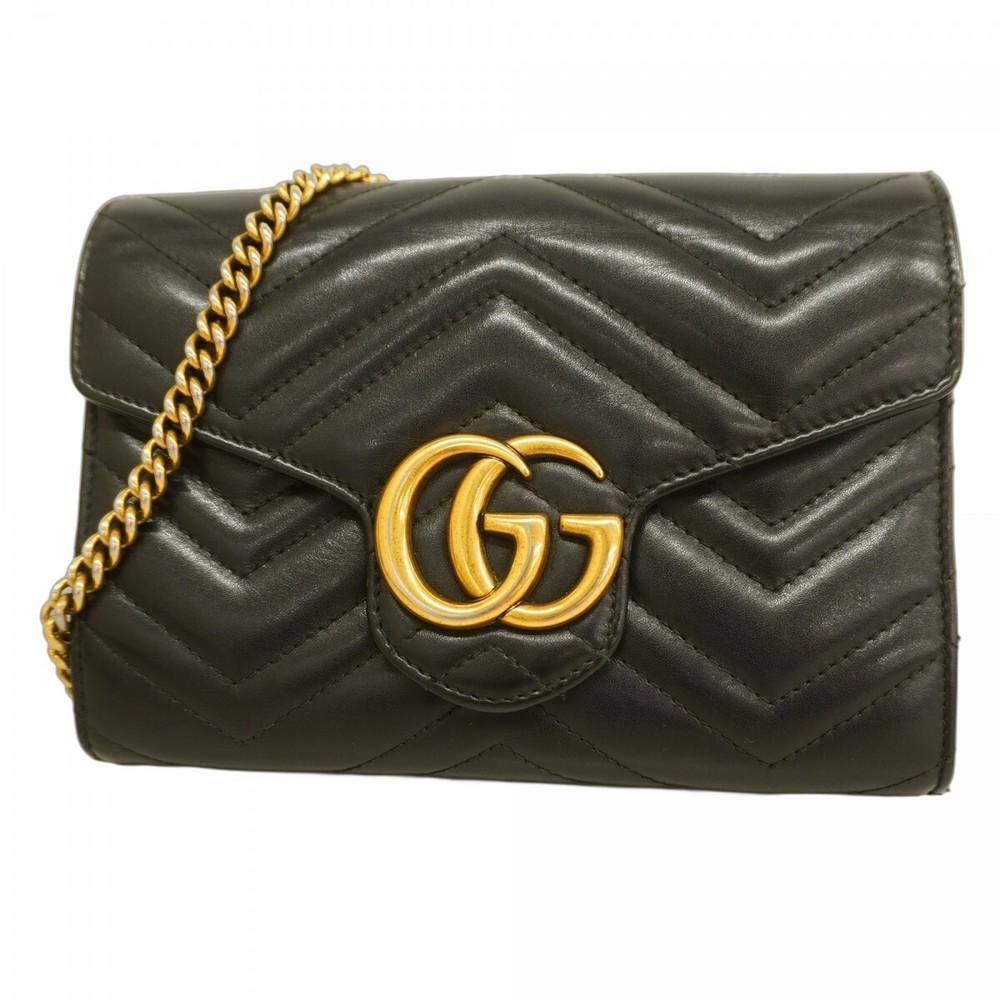 GUCCI GG Marmont Leather Shoulder Bag Black with Gold Hardware 474575 586610