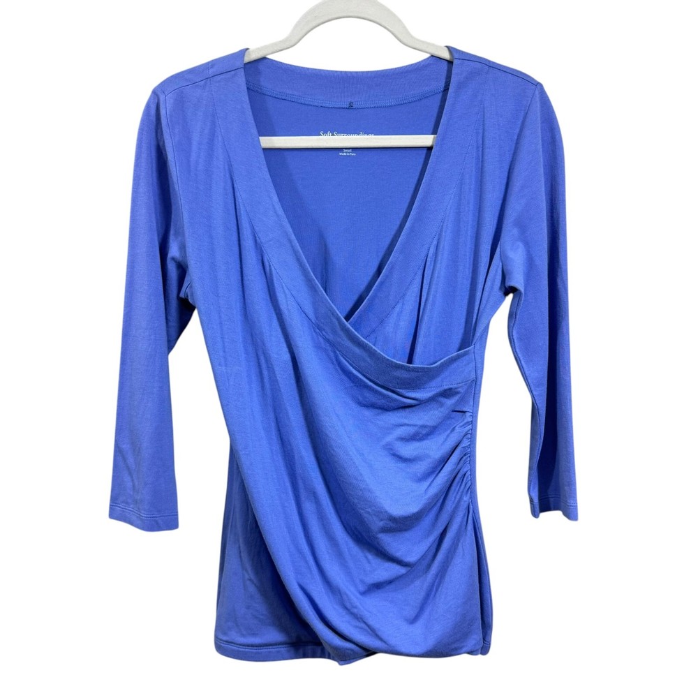 Soft Surroundings Top S Shapely Surplice Draped Wrap Stretch Pima Cotton Modal