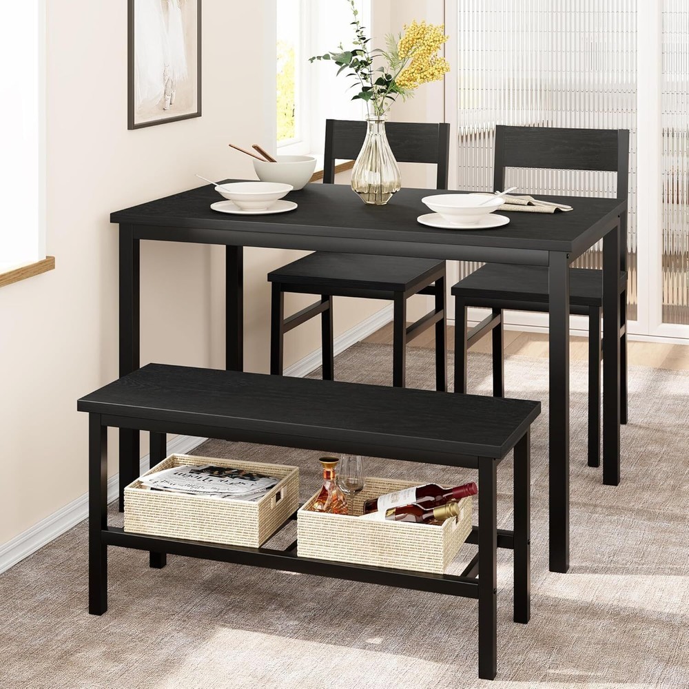 New Dining Table Set for 4 Wood Kitchen Table and Chair Set & Bench,Storage Rack