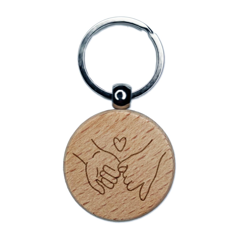 Pinky Promise Love Engraved Wood Round Keychain Tag Charm