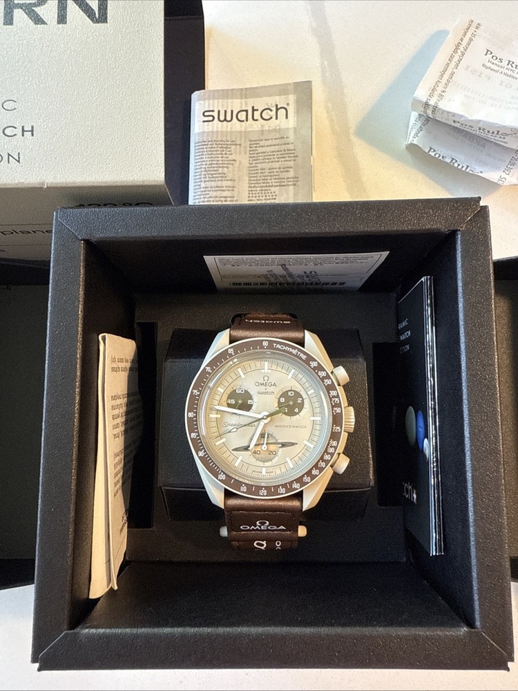 Swatch x Omega Bioceramic Moonswatch Mission To Saturn 42mm Beige Watch